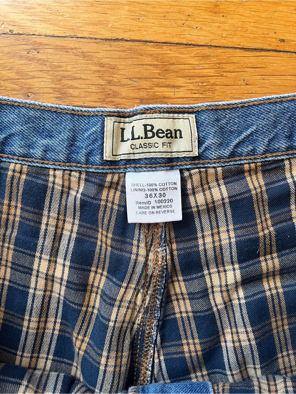 L.L.Bean Lined Plaid Cotton Jeans